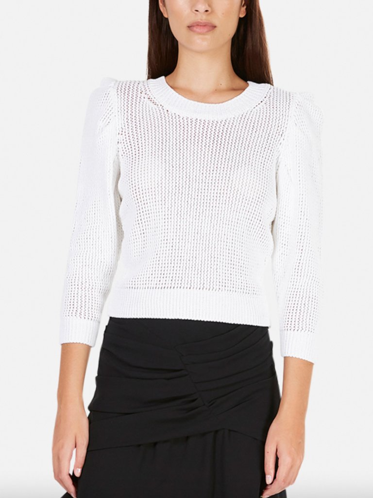 $395 Iro White Knit Puff Sleeve Zyp Sweater Size Small